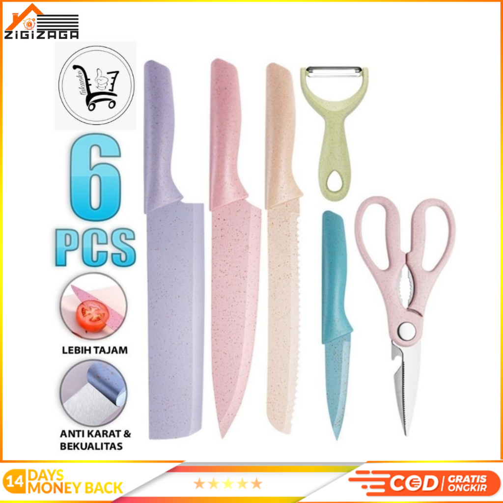 PISAU SET JERAMI WARNA WARNI 6 IN 1  ORIGINAL DUS MAGNET PISAU JERAMI EVCRIVERH PISAU DAPUR TAJAM TB