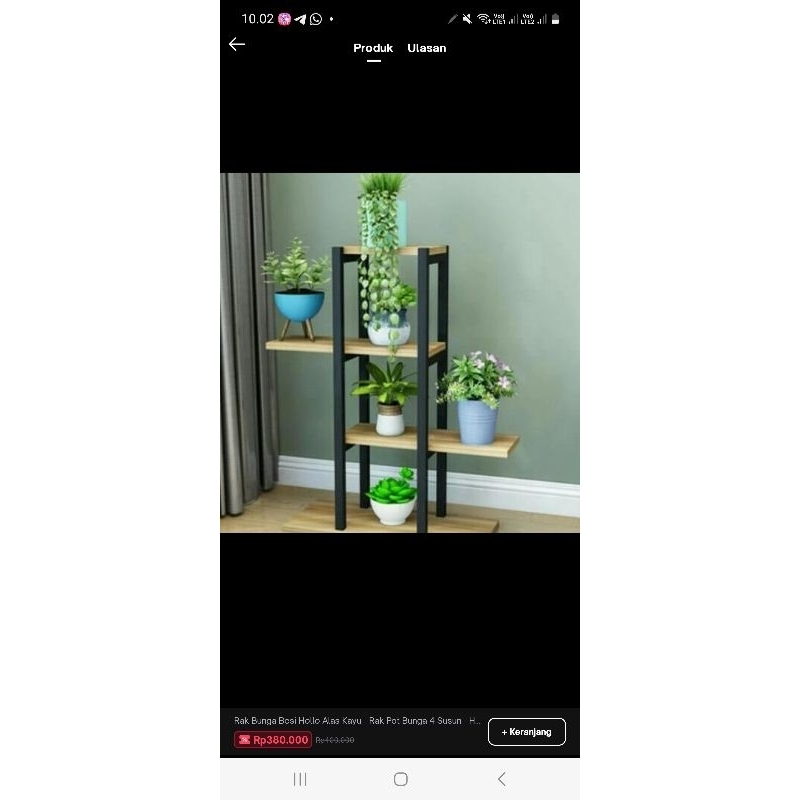 Rak bunga besi minimalis 4 susun, alas kayu