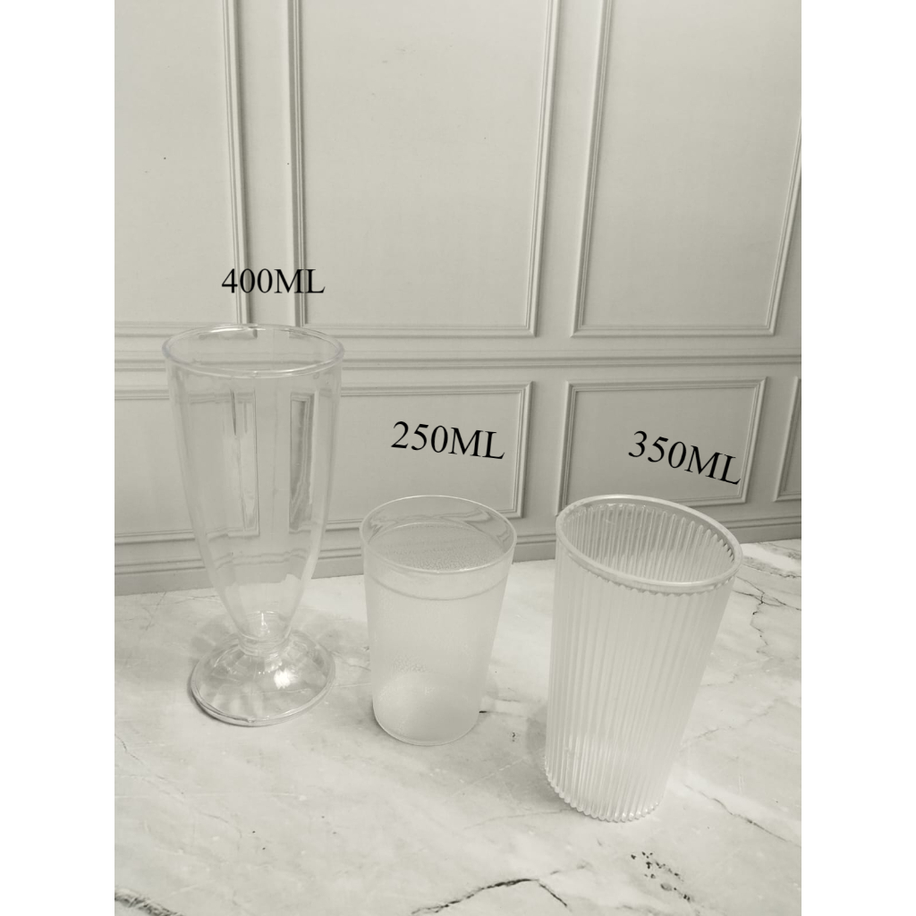 GKW Gelas Mug Plastik Bening / Gelas Juice / Gelas Garis / Gelas Plastik Polos 400ml 350ml 250ml / G
