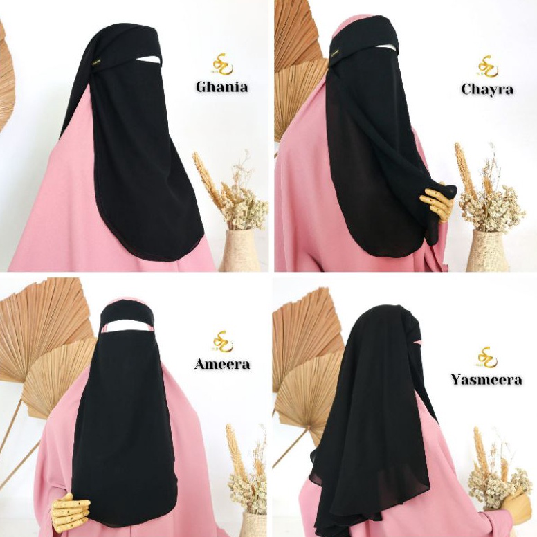 KODE Q14D Niqab cadar bandana poni cadar karet ready stok warna hitam by Saza Hijab bisa COD