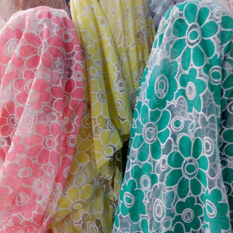 kain Tulle motif bunga bordir gliter - kain Tulle motif - kain Tulle meteran - spt