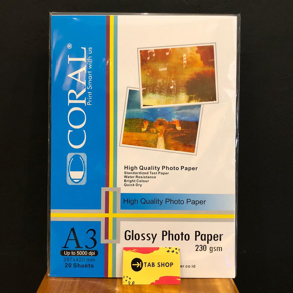 

KODE 9HJ8O TAB SHOP CORAL GLOSSY PHOTO PAPER 23 GSM A3 2 SHEETS CORAL KERTAS FOTO GLOSY 23 GSM A3 2 SHEETS