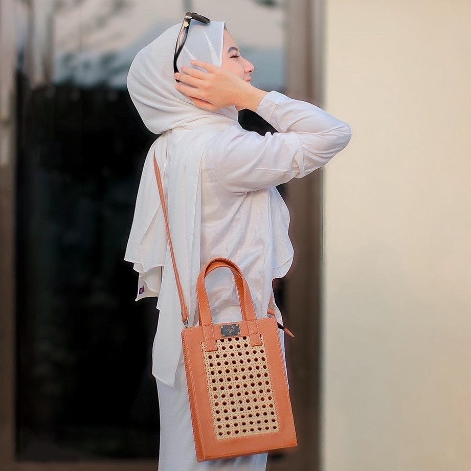 Alung Tas anyaman wanita Rotan kulit selempang kotak Summer Rattan shape Bag Handle crossbody bag