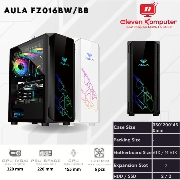 Casing PC Gaming / PC Case Aula FZ016 - no PSU Free 3pcs Fan RGB