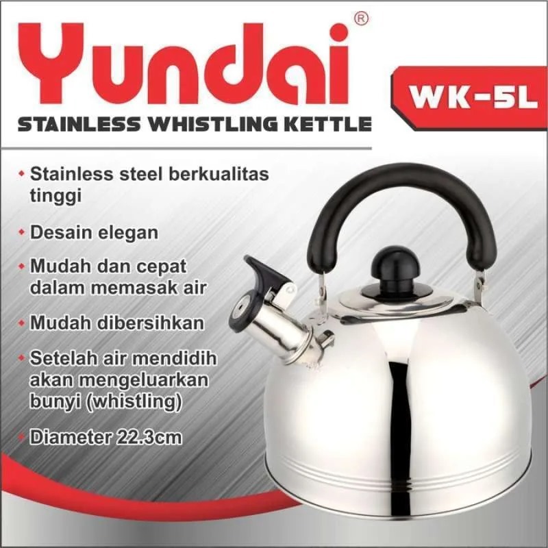 Teko Yundai WK-5L Stainless Steel 5 Liter Cerek Teko Stainless Teko Suil Teko Air Teko Masak Air 5L