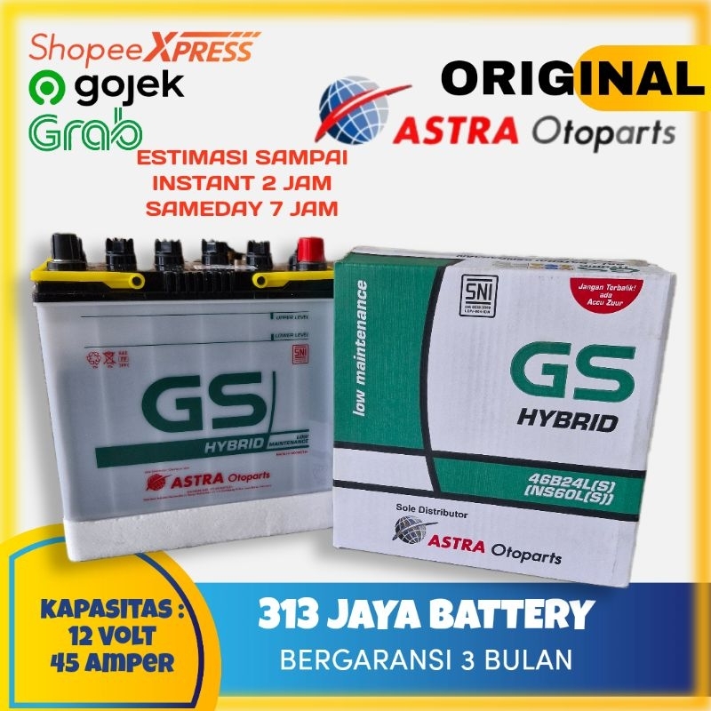 AKI GS HYBRID ASTRA OTOPARTS NS60LS (12 volt 45 amper) sudah terisi air zuur