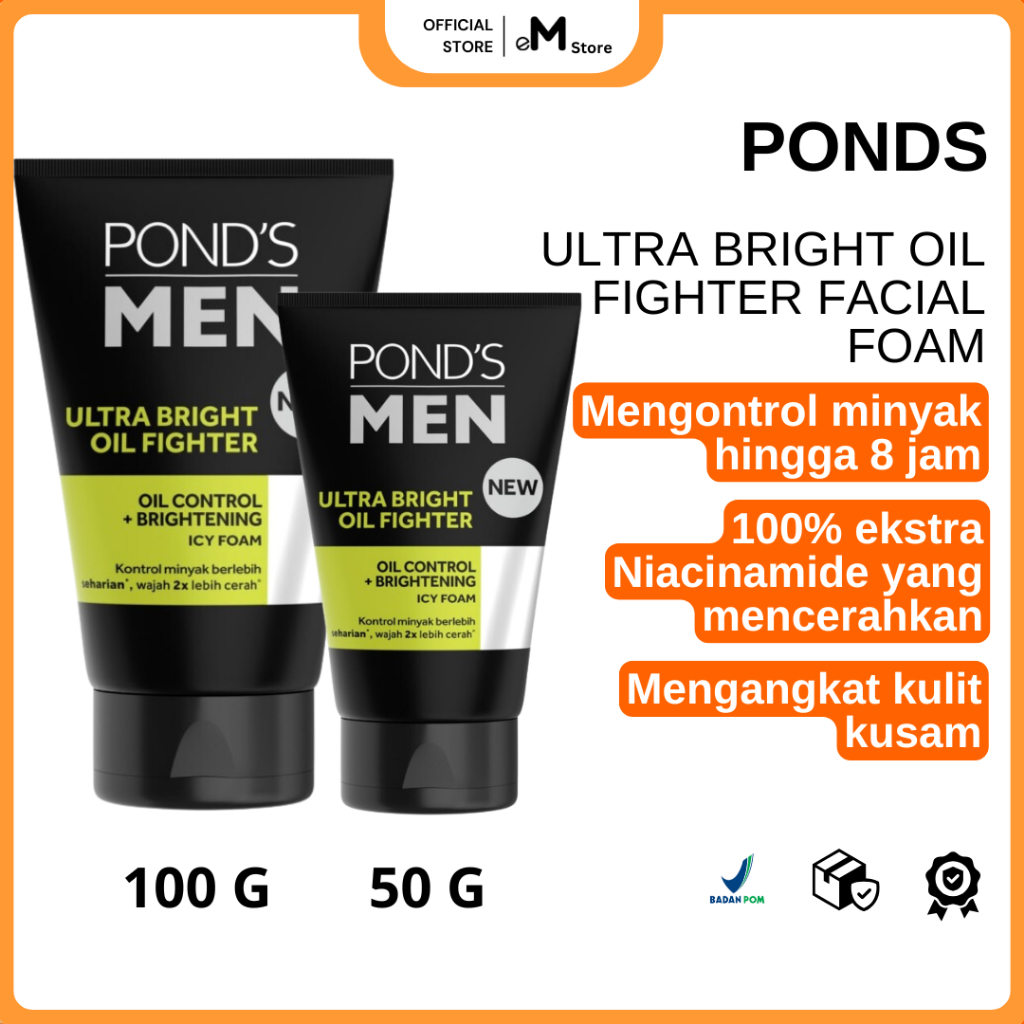 PONDS MENS - ULTRA BRIGHT OIL FIGHTER FACIAL FOAM 50G | BPOM