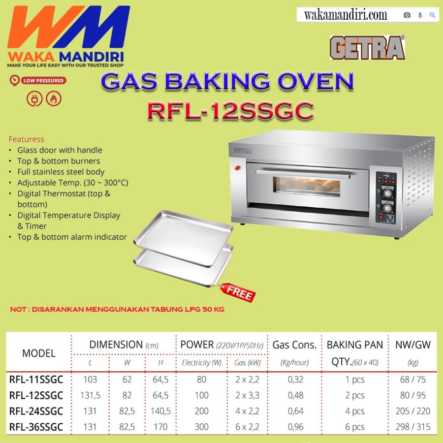 OVEN GETRA 1 DECK 2 TRAY RFL 12SSGC PEMANGGANG ROTI KUE GARANSI RESMI