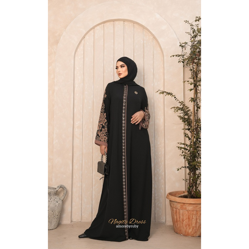 NAGITA DRESS AMORE BY RUBY GAMIS MOTIF BUNGA MANIK MEWAH BUSUI FRIENDLY