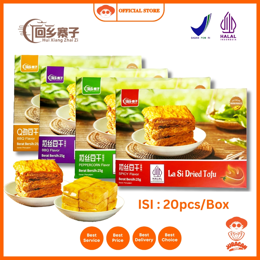 

HALAL BPOM Cemilan Dried Tofu Snack La si (Per-Box) isi 20pcs / Tahu Semi Kering Asin Gurih Pedas