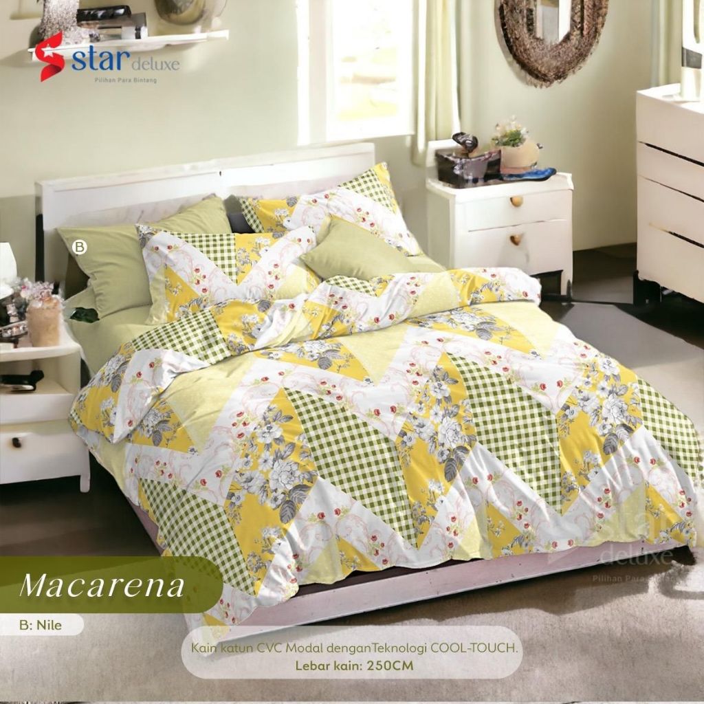 Sprei Katun Motif Bunga Macarena Kuning Biru