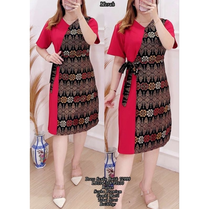 dres katun scuba batik natalan wanita