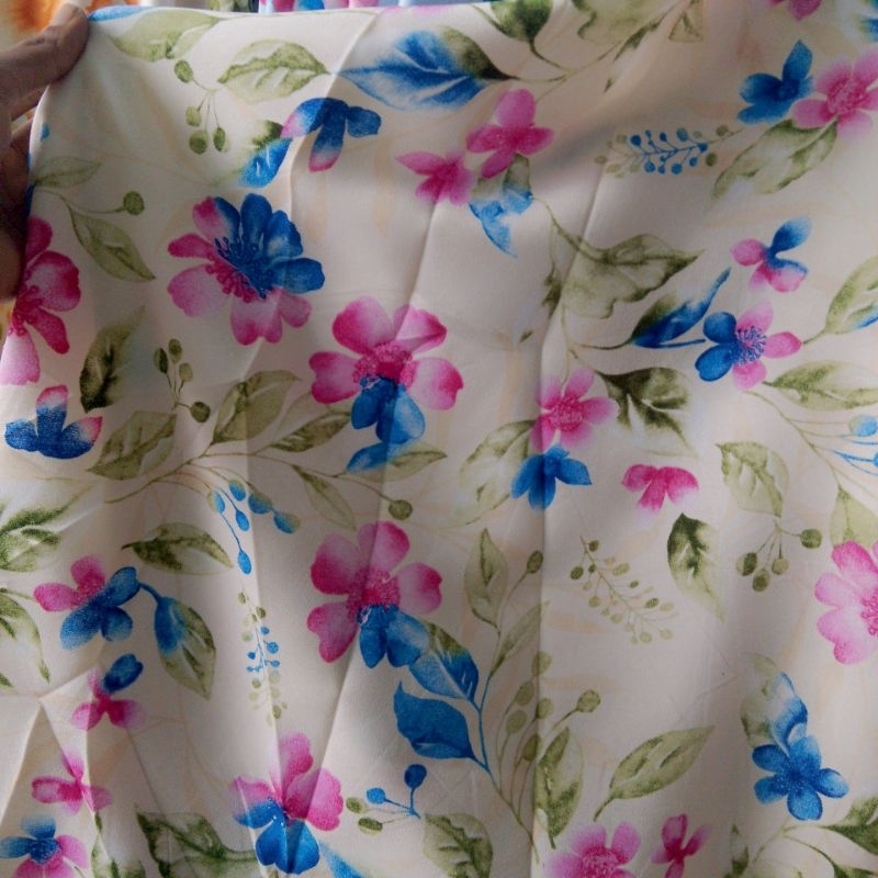 kain satin motif bunga - kain satin silk motif - kain baby silk motif - kain satin meteran - ajt