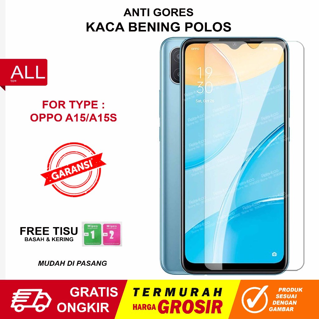 Anti Gores Kaca Oppo A15 A15S Bening Polos Tempered Glass Clear pelindung Layar hp