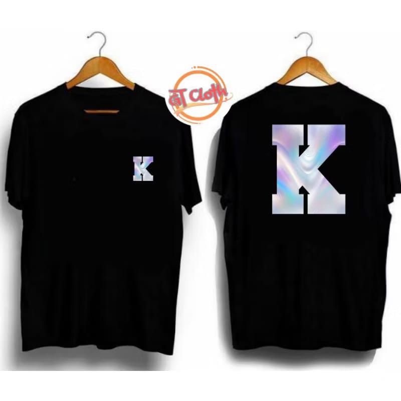 T-SHIRT KAOS DISTRO INISIAL HURUF K HOLOGRAM / UNTUK PRIA DAN WANITA BAHAN KATUN COMBED 30S