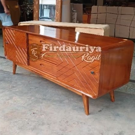 Buffet bufet bifet tv meja tv kayu jati solid grade A sleding sliding pintu 2 buka tutup laci 3 simp