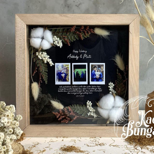FP10 | KADO HADIAH PREMIUM BUNGA KERING PIGURA KAYU 3D 3 FOTO POLAROID UNTUK KADO HADIAH UNTUK BESTI