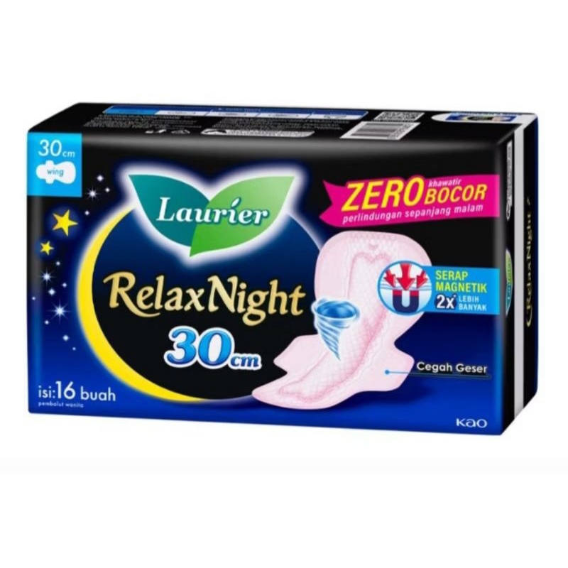 Laurier Relax Night Pembalut Wanita Wing 30cm 16s - Pembalut Malam Sayap - Pembalut Wanita - Pembalu