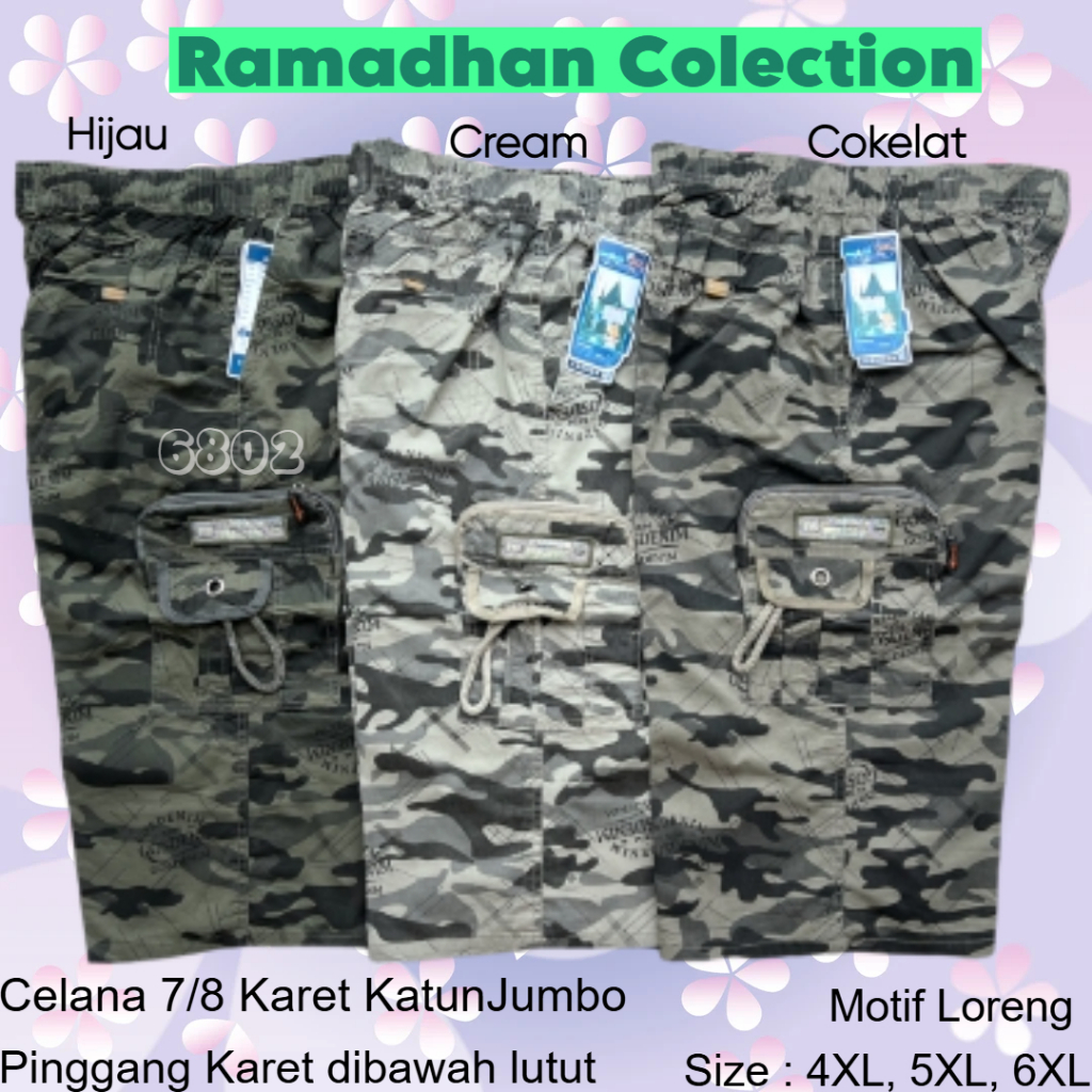 Celana Pendek Pria 7/8 Karet Loreng Jumbo