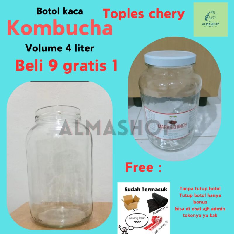 Botol kaca kombucha/toples chery/toples ternak cupang 4 liter