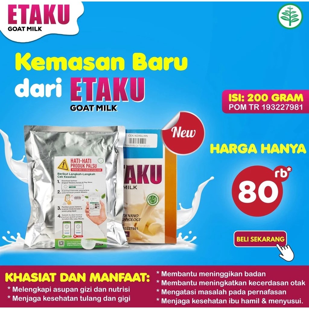 

DISKON TERMURAH!!! Etaku Goat Milk Susu Kambing Etawa Walatra Etaku Asli 100% Herbal original Solusi
