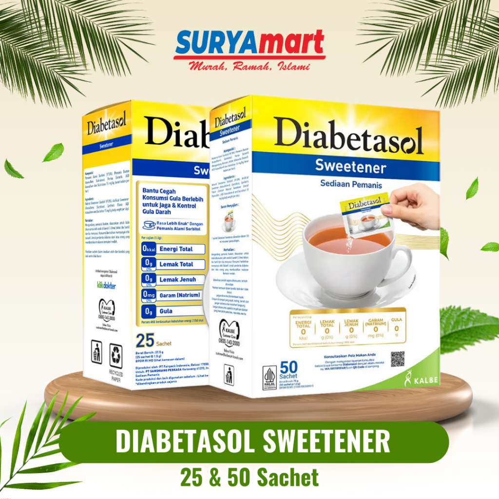 

Diabetasol Sweetener 25 & 50 Sachet Pengganti Gula Rendah Kalori