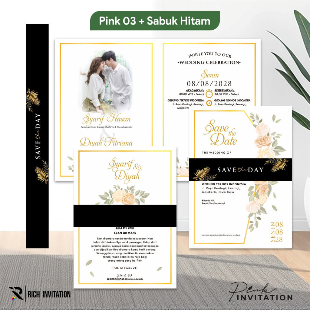 UNDANGAN PERNIKAHAN AESTHETIC CUSTOM FULL COLOUR - UNDANGAN PINK SABUK SERIES