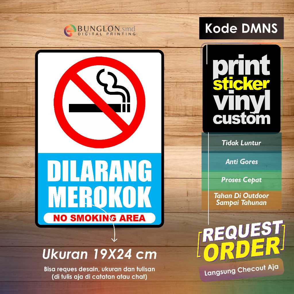 

STIKER DILARANG MEROKOK NO SMOKING AREA + LIMINASI KODE DMNS BIRU