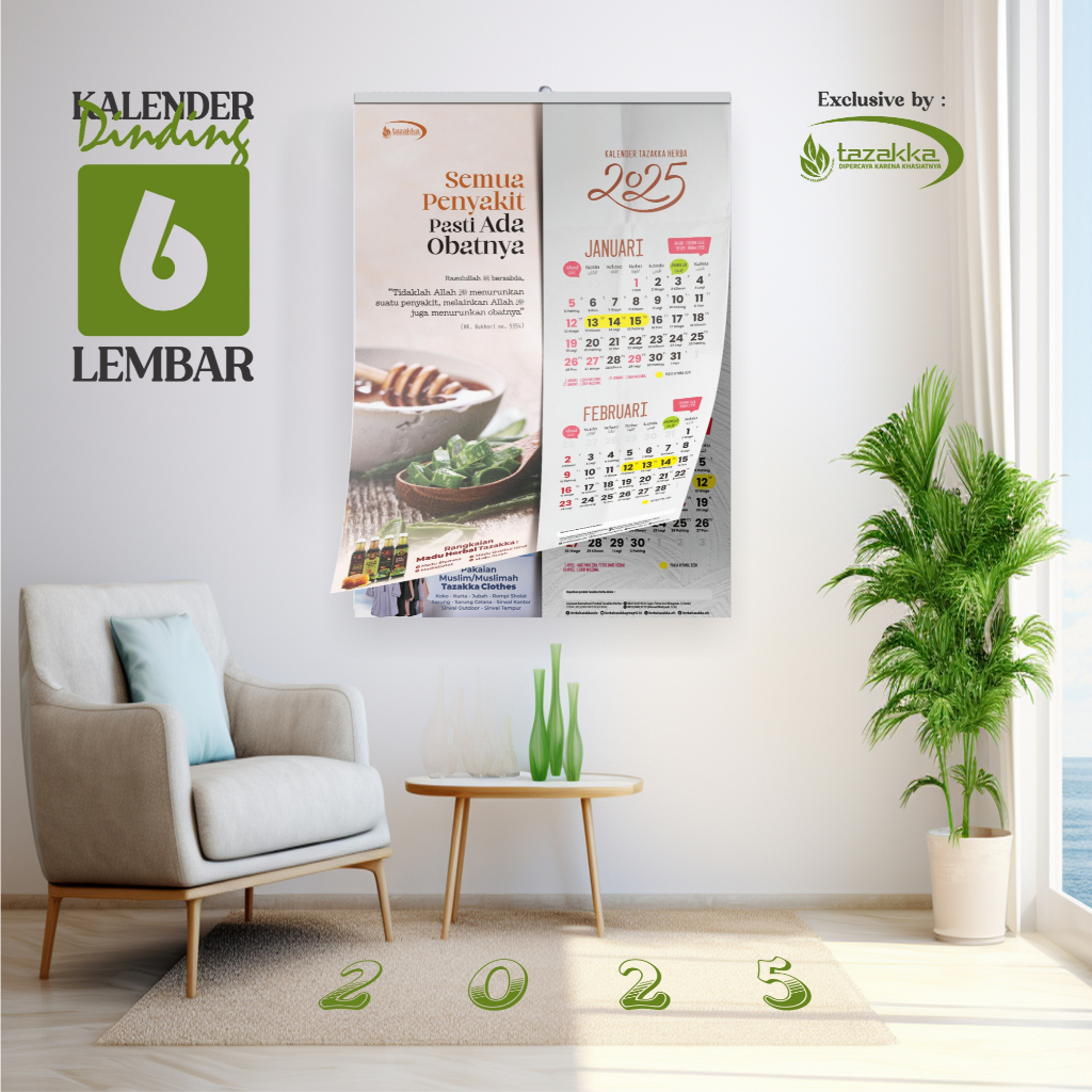 

kalender dinding tazakka 6 lembar komplit kalender jumbo bahan tebal warna jelas bagus