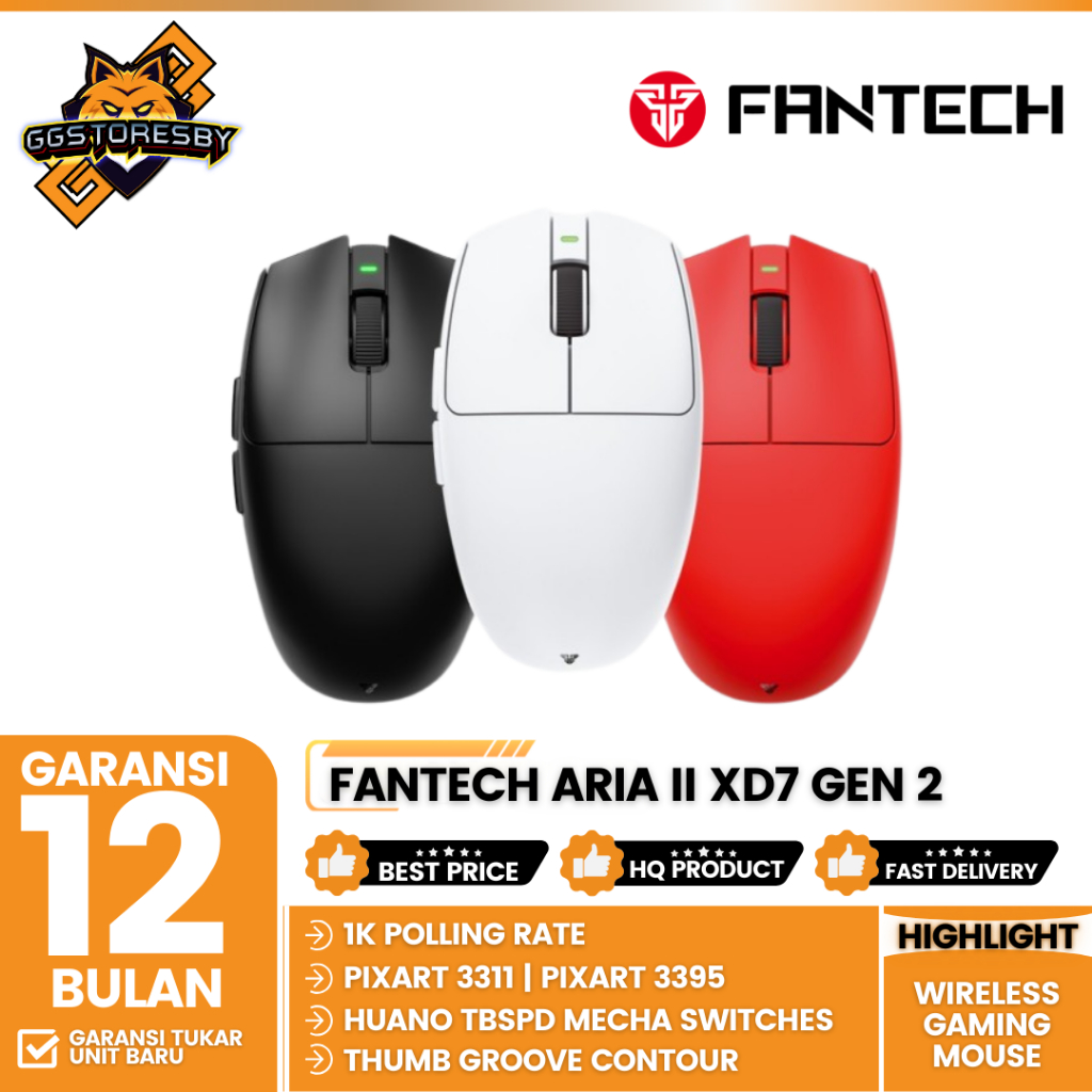 Fantech ARIA II XD7 Gen 2 Wireless Gaming Mouse - Black, Red, White