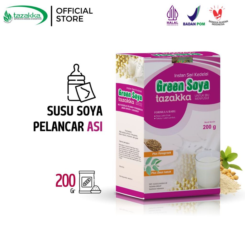 

TAZAKKA Green Soya Kedelai Bubuk Protein Susu Untuk Ibu Menyusui Pelancar ASI Booster Vitamin Busui