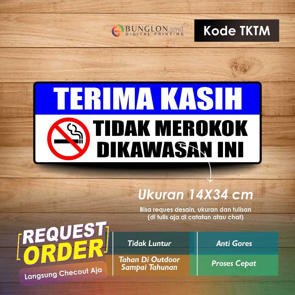 

STIKER TERIMA KASIH TIDAK MEROKOK DI AWASAN INI + LAMNASI KODE TKTM BIRU TUA
