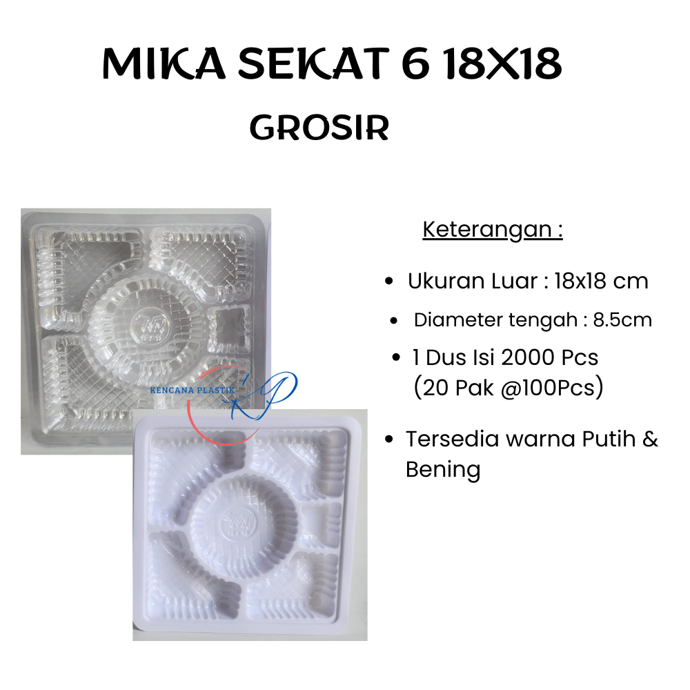 1 Dus Mika Sekat 6 Bening Putih Susu 18x18cm l Mika Alas Tumpeng 6 Sekat