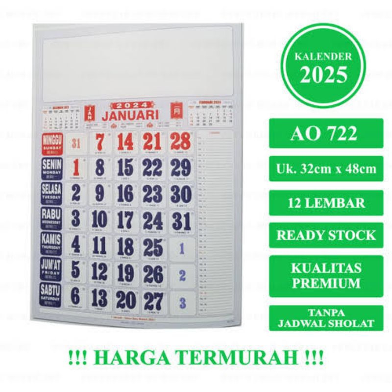 

promo kalender 2025 dinding kertas hvs terbaru original