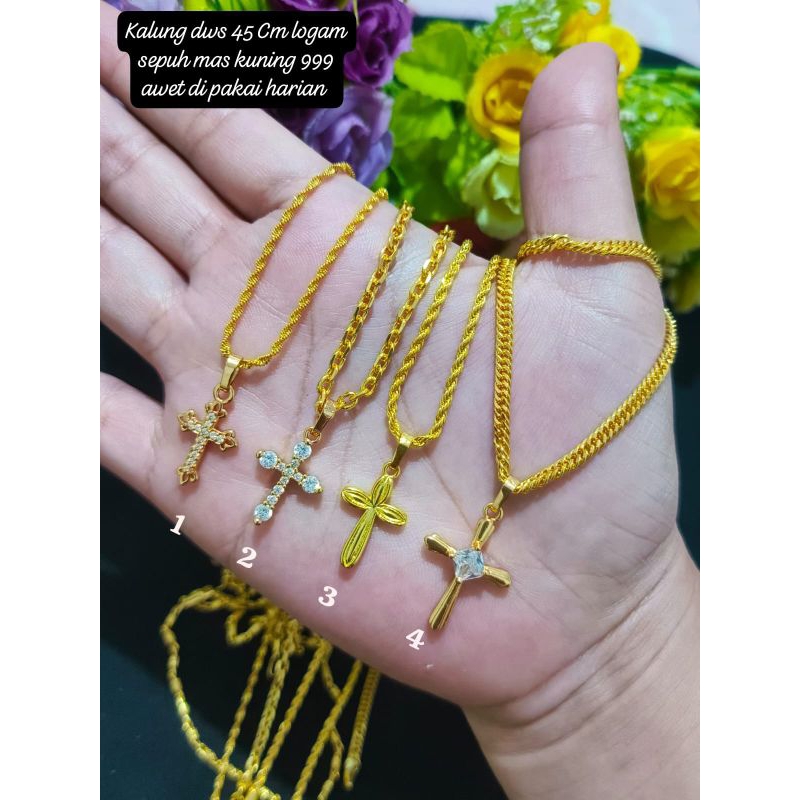 kalung salib dari bahan koin91 sepuhan mas 24k