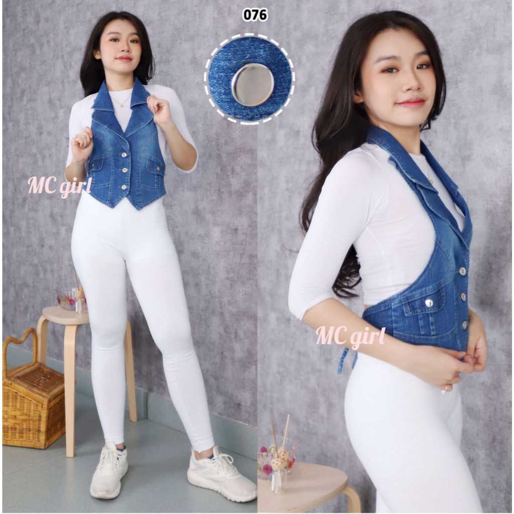 MC girl - Rompi Jeans Warna Biru Wanita / Denim Vest Cewek / Outer Tank Top Blue