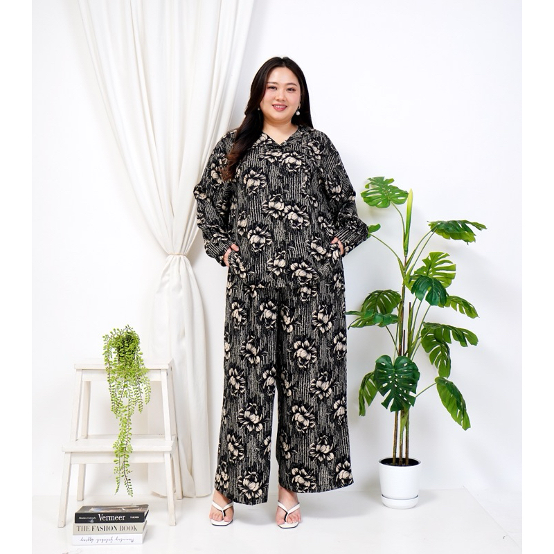 UIY SETELAN RAYON JUMBO LENGAN PANJANG CELANA PANJANG ONE SET PIYAMA JUMBO LD 140 CM