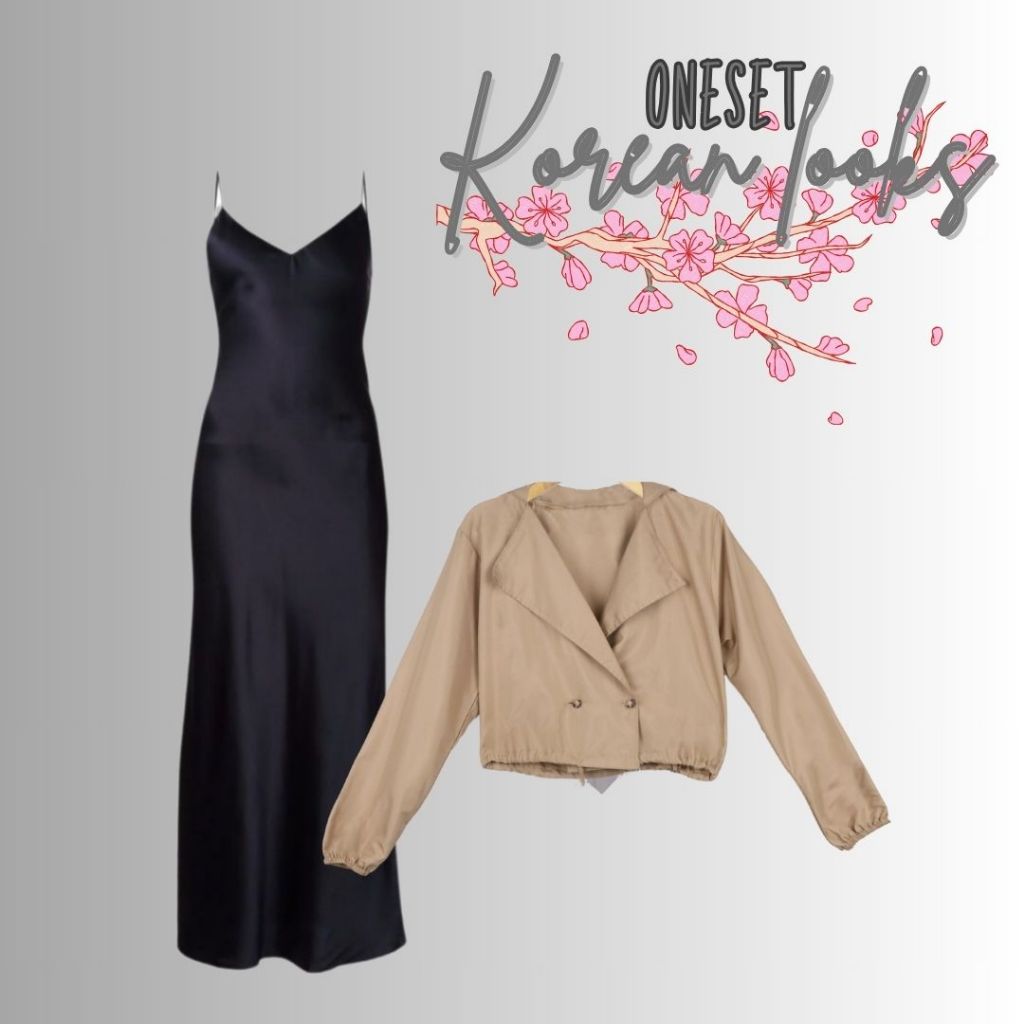 Oneset Wanita Longdress Satin + Blazer Lengan Panjang Style Angel Terbaru
