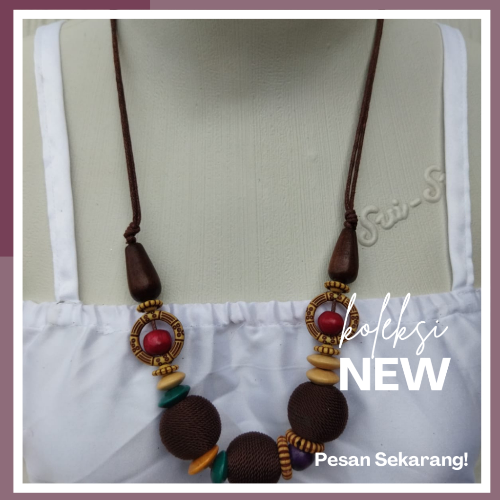 KALUNG Aksesoris CRAFT KAYU MANIK ELEGAN TRADISIONAL kalung fashion hiasan baju kebaya wanita hijab 