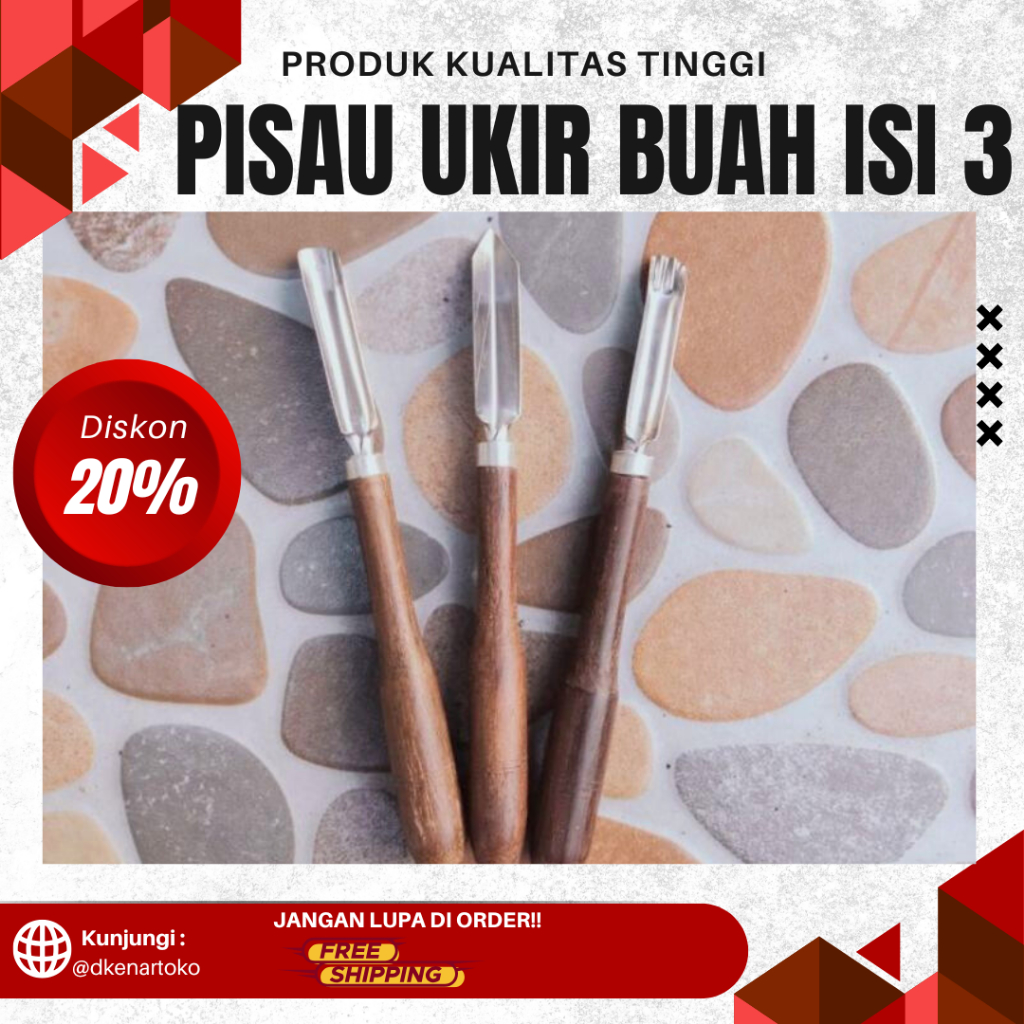PISAU UKIR BUAH ISI 3||PISAU GARNISH ISI 3/PISAU UKIR BUAH SAYUR/ PISAU HIAS TUMPENG