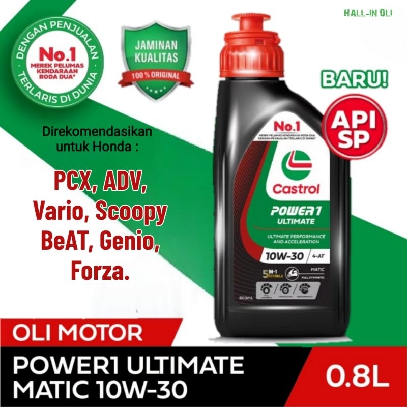 Oli Mesin Motor Terbaru CASTROL Power1 Ultimate matic 10W-30 (0,8L) JAMINAN ASLI 100%. oli Full Synt