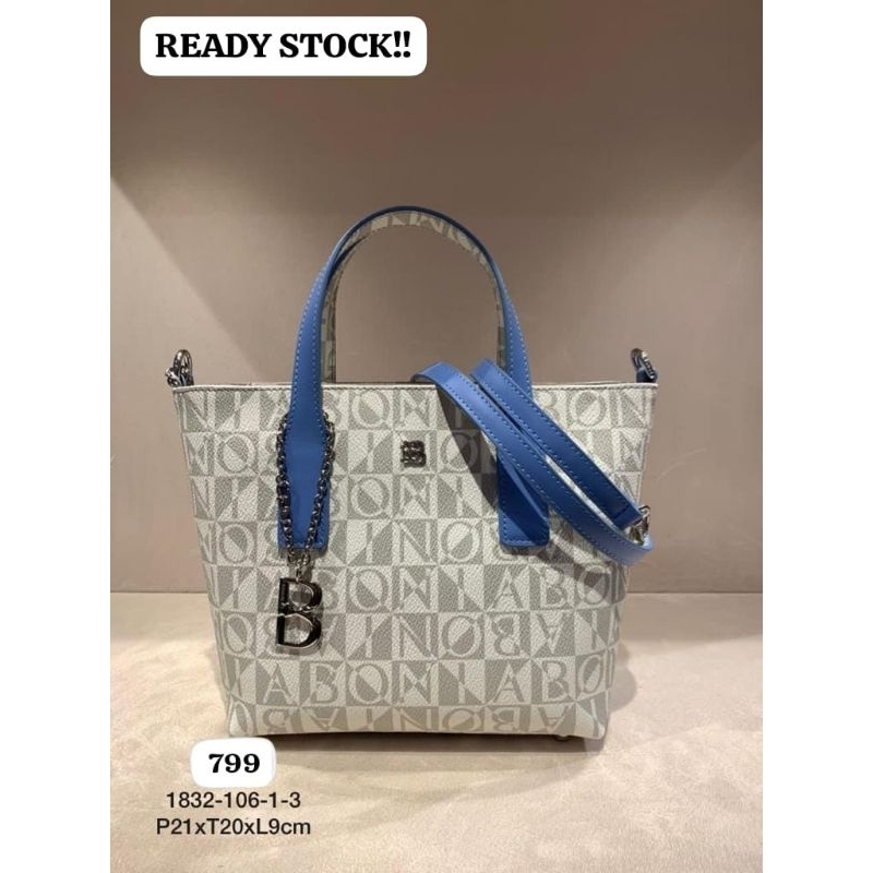 Tas Tote monogram putih Bonia original