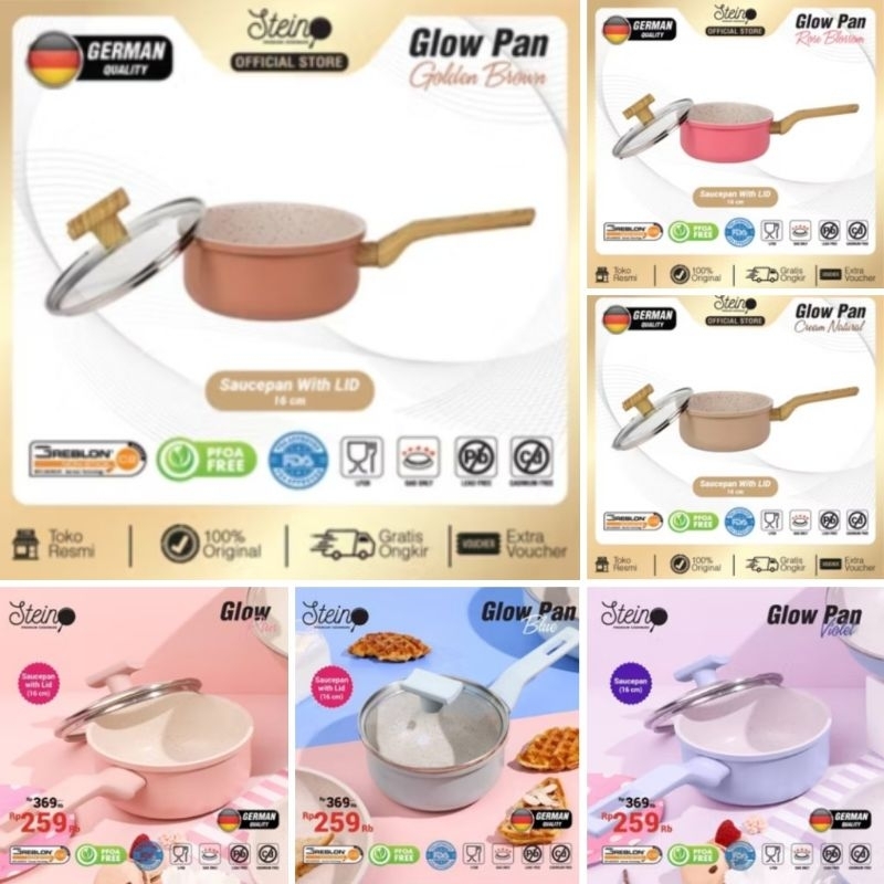 Stein Cookware Glow pan sauce pan 16 cm + tutup anti lengket / Glow Pan Ecer
