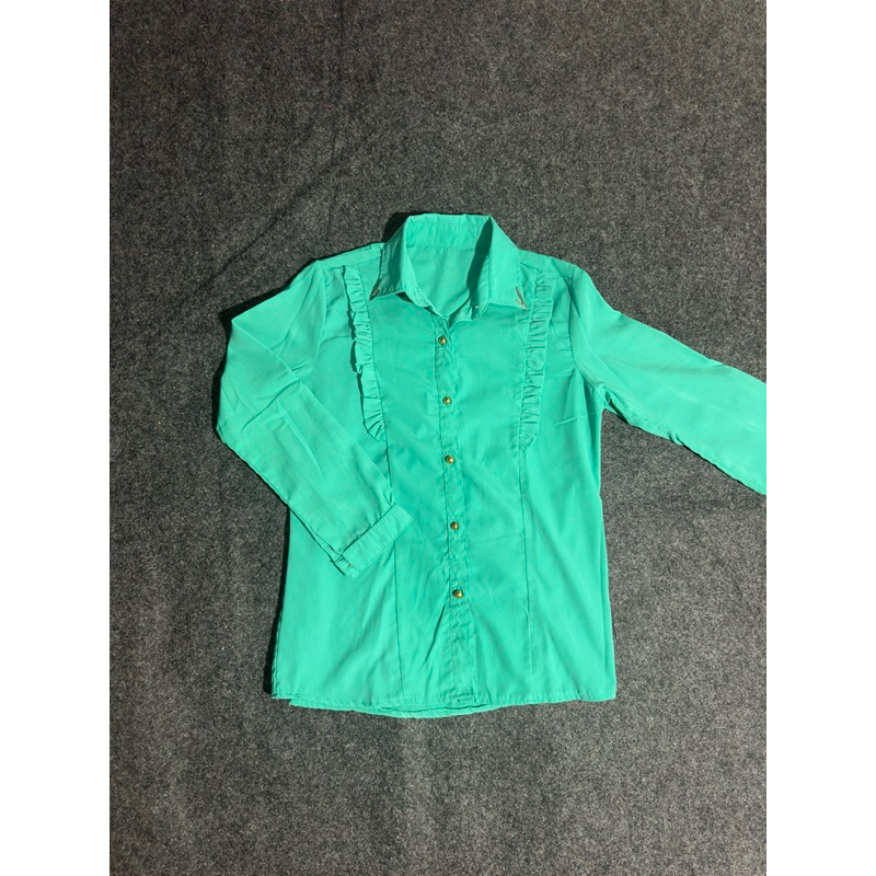 baju preloved murah - kemeja wanita ruffles warna tosca