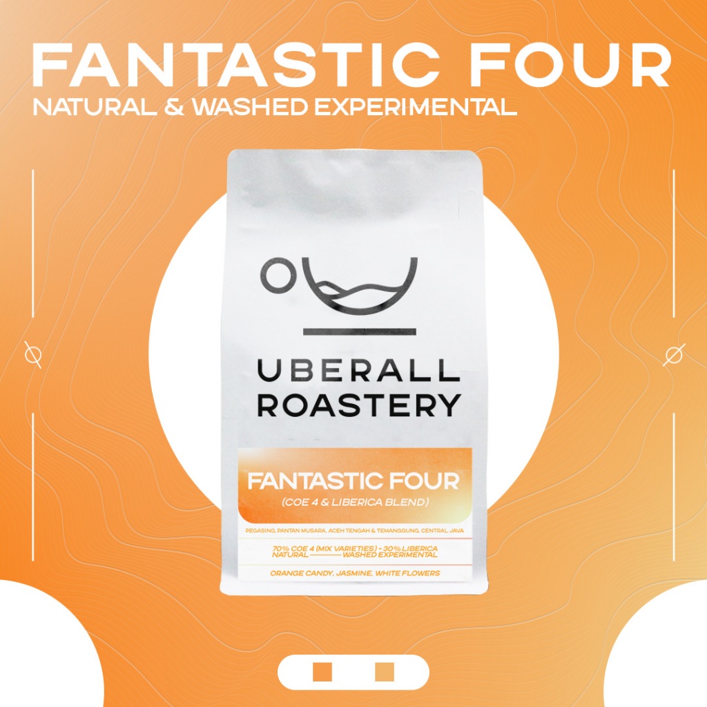 

Kopi Arabika Fantastic Four Blend (COE 4 Natural & Liberica Wash Experimental) Roasted by Uberall Roastery