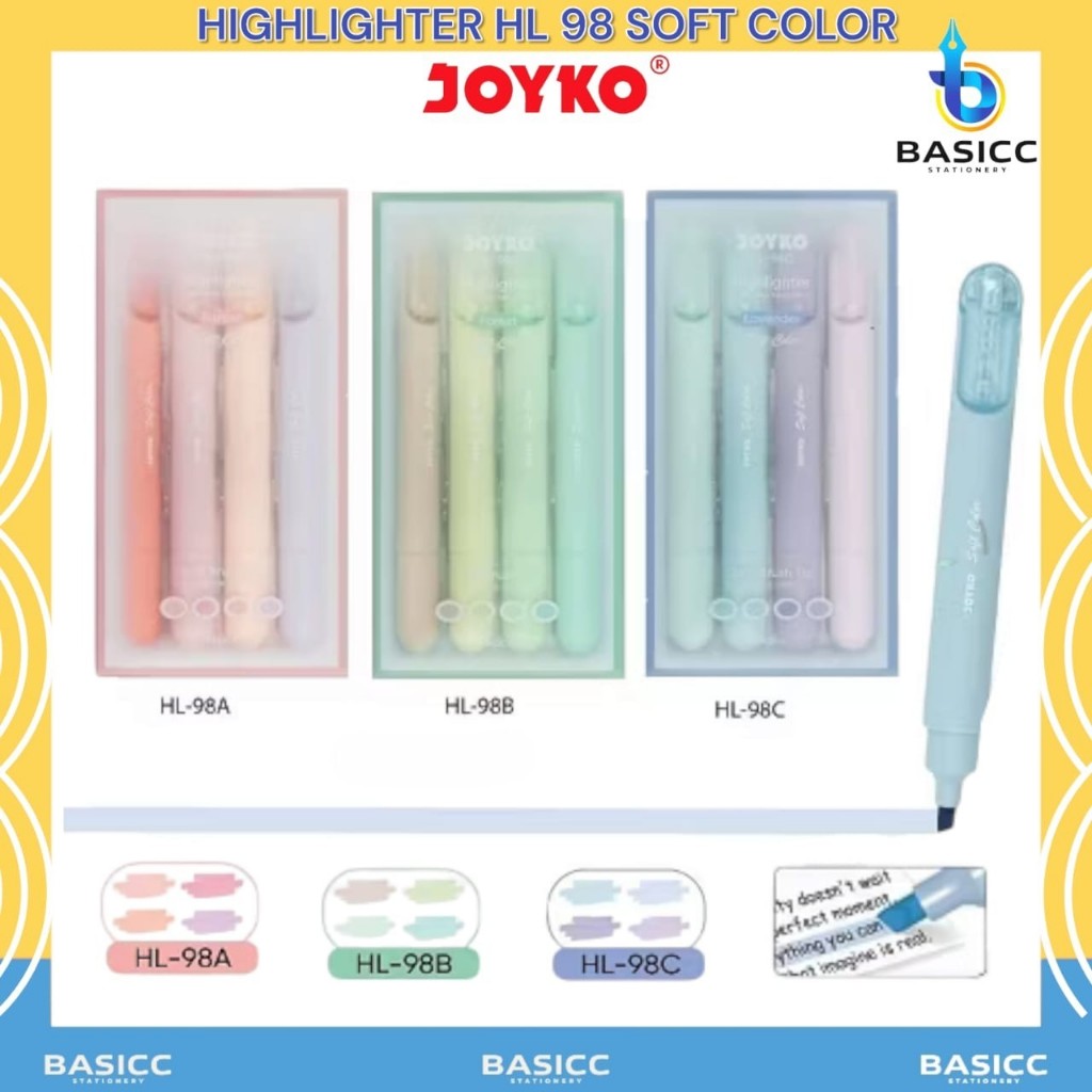 

Joyko Highlighter HL - 98 ABC Soft Color | @1Set=4 Pcs