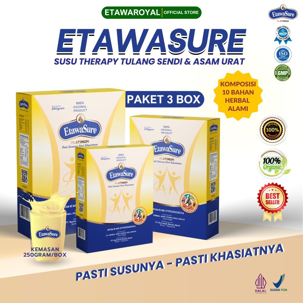 

Susu Kambing Etawa Etawasure Platinum Susu Etawa Untuk Terapi Tulang dan Sendi Paket 3 Box Kemasan 250 gr