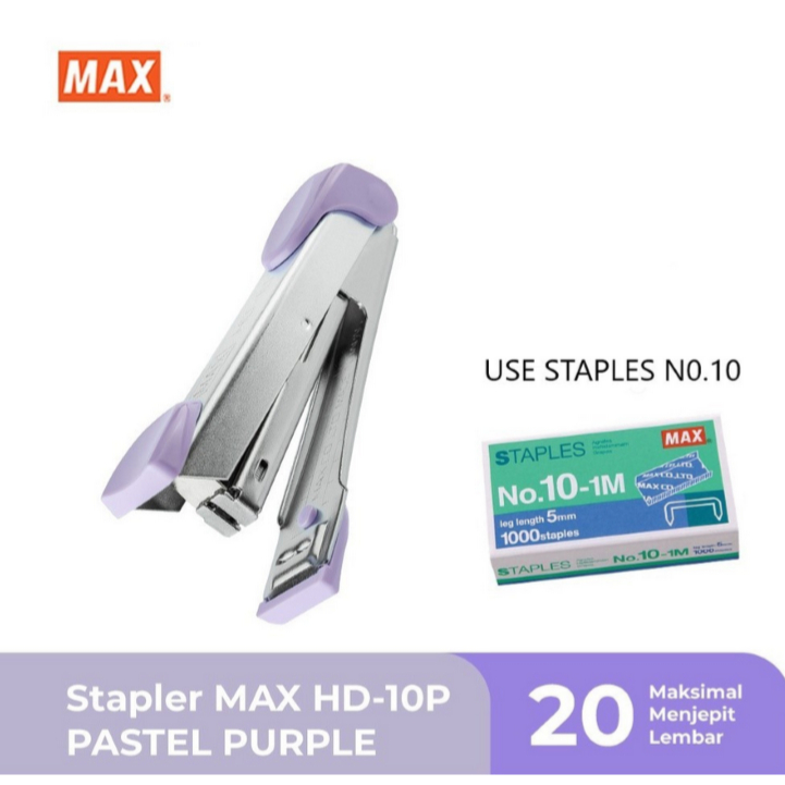 

STAPLER / STEPLER / ALAT STAPLES / HEKTER / JEPRETAN / JETREKAN / CEKREKAN / STAPLER MAX HD10 PASTEL UNGU / PASTEL PURPLE