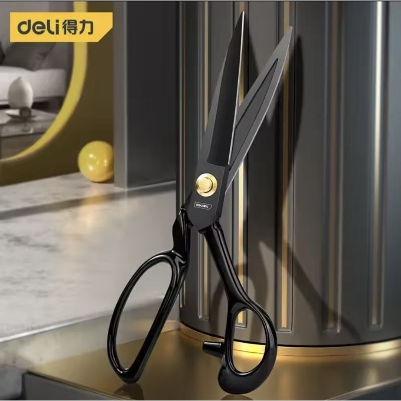 

Deli gunting tailor kain scissor fabric leather black stainless 9inch