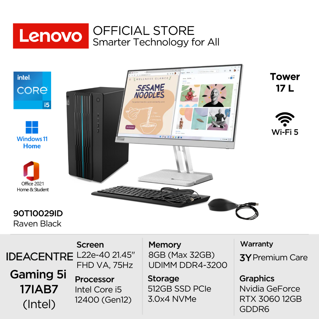 Lenovo PC IdeaCentre Gaming 5i 17IAB7 29ID Intel Core i5 12400 Win11 8GB 512GB SSD NVIDIA RTX 3060 1